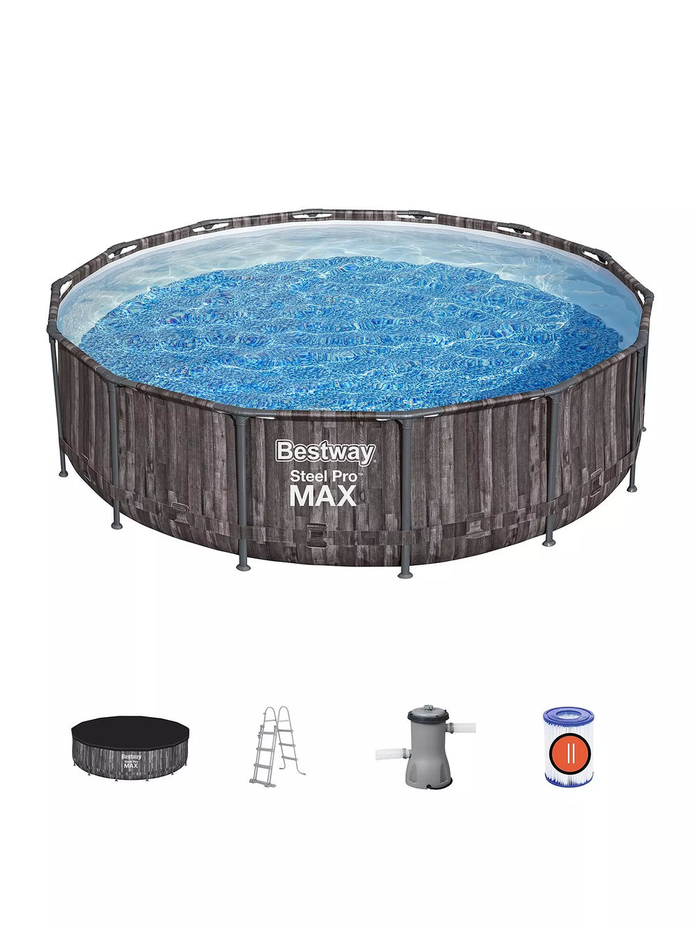 Bestway 14ft Steel Pro MAX Frame Stone Pool, Filter Pump with Ladder